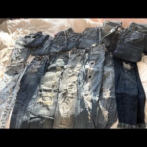 Jeans of all kinds. Sizes range from 25-27.